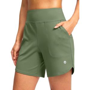 G Gradual Women’s Athletic Shorts 6″ High Waisted Stretchy Bermuda Shorts for Women Quick Dry Summer Casual Shorts(Light Grey Sage)