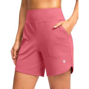 G Gradual Women’s Athletic Shorts 6″ High Waisted Stretchy Bermuda Shorts for Women Quick Dry Summer Casual Shorts(Pink Red)
