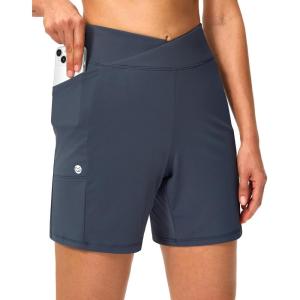 G Gradual Women’s Athletic Shorts 6″ High Waisted Stretchy Bermuda Shorts for Women Quick Dry Summer Casual Shorts(Stone Blue)