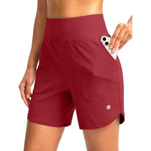 G Gradual Women’s Athletic Shorts 6″ High Waisted Stretchy Bermuda Shorts for Women Quick Dry Summer Casual Shorts(Tomato Red)