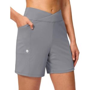 G Gradual Women’s Athletic Shorts 6″ High Waisted Stretchy Bermuda Shorts for Women Quick Dry Summer Casual Shorts(Twilight Grey)