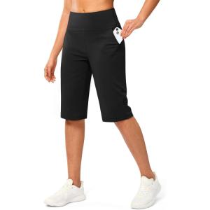 G Gradual Women’s Bermuda Long Shorts 14″ Knee Length Capris with Pockets High Waisted Athletic Casual Shorts for Women(Black)