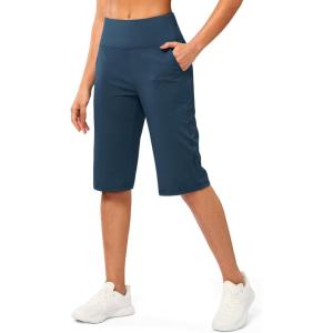 G Gradual Women’s Bermuda Long Shorts 14″ Knee Length Capris with Pockets High Waisted Athletic Casual Shorts for Women(Borealis Green)