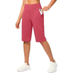 G Gradual Women’s Bermuda Long Shorts 14″ Knee Length Capris with Pockets High Waisted Athletic Casual Shorts for Women(Briar Rose)