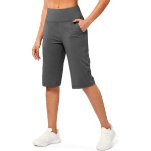 G Gradual Women’s Bermuda Long Shorts 14″ Knee Length Capris with Pockets High Waisted Athletic Casual Shorts for Women(Charcoal)