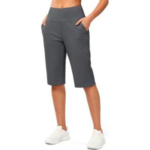 G Gradual Women’s Bermuda Long Shorts 14″ Knee Length Capris with Pockets High Waisted Athletic Casual Shorts for Women(Dark Grey)