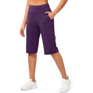 G Gradual Women’s Bermuda Long Shorts 14″ Knee Length Capris with Pockets High Waisted Athletic Casual Shorts for Women(Dark Purple)