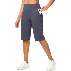 G Gradual Women’s Bermuda Long Shorts 14″ Knee Length Capris with Pockets High Waisted Athletic Casual Shorts for Women(Dusty Blue)