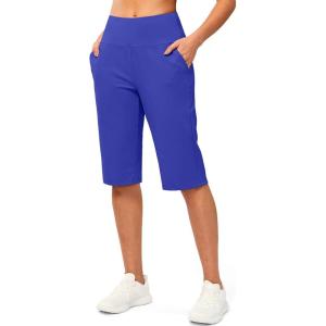G Gradual Women’s Bermuda Long Shorts 14″ Knee Length Capris with Pockets High Waisted Athletic Casual Shorts for Women(Royal Blue)