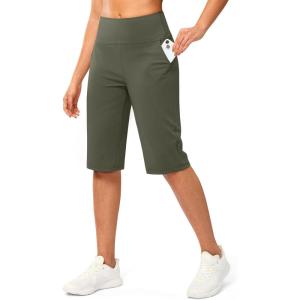 G Gradual Women’s Bermuda Long Shorts 14″ Knee Length Capris with Pockets High Waisted Athletic Casual Shorts for Women(Sage)