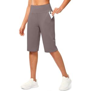 G Gradual Women’s Bermuda Long Shorts 14″ Knee Length Capris with Pockets High Waisted Athletic Casual Shorts for Women(Taupe)
