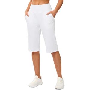 G Gradual Women’s Bermuda Long Shorts 14″ Knee Length Capris with Pockets High Waisted Athletic Casual Shorts for Women(White)