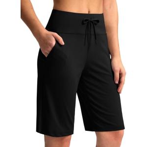 G Gradual Women’s Bermuda Shorts with Pockets 11″ Knee Length Stretch Comfy Drawstring Long Shorts for Women Summer Walking(Black)