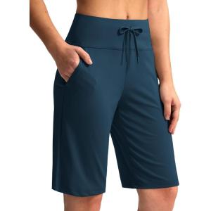 G Gradual Women’s Bermuda Shorts with Pockets 11″ Knee Length Stretch Comfy Drawstring Long Shorts for Women Summer Walking(Borealis Green)