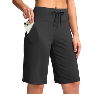 G Gradual Women’s Bermuda Shorts with Pockets 11″ Knee Length Stretch Comfy Drawstring Long Shorts for Women Summer Walking(Dark Grey)
