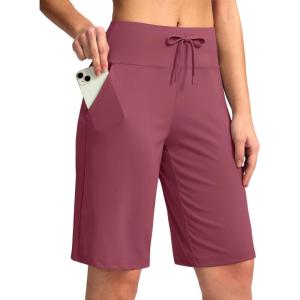 G Gradual Women’s Bermuda Shorts with Pockets 11″ Knee Length Stretch Comfy Drawstring Long Shorts for Women Summer Walking(Velvet Dust)