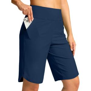 G Gradual Women’s High Waisted Swim Board Shorts 11″ Knee Length Beach Swimming Long Shorts for Women with Pockets Liner(Dark Blue)