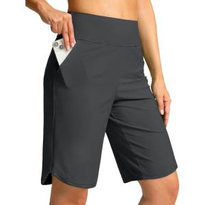 G Gradual Women’s High Waisted Swim Board Shorts 11″ Knee Length Beach Swimming Long Shorts for Women with Pockets Liner(Dark Grey)