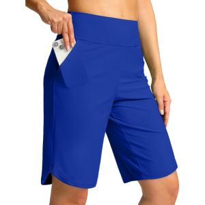 G Gradual Women’s High Waisted Swim Board Shorts 11″ Knee Length Beach Swimming Long Shorts for Women with Pockets Liner(Deep Blue)