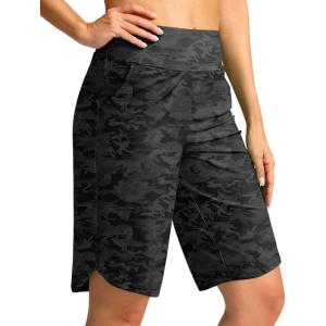 G Gradual Women’s High Waisted Swim Board Shorts 11″ Knee Length Beach Swimming Long Shorts for Women with Pockets Liner(Grey Camo)