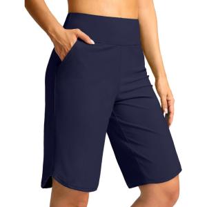 G Gradual Women’s High Waisted Swim Board Shorts 11″ Knee Length Beach Swimming Long Shorts for Women with Pockets Liner(Navy)
