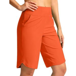 G Gradual Women’s High Waisted Swim Board Shorts 11″ Knee Length Beach Swimming Long Shorts for Women with Pockets Liner(Orange)