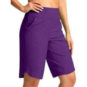 G Gradual Women’s High Waisted Swim Board Shorts 11″ Knee Length Beach Swimming Long Shorts for Women with Pockets Liner(Purple)