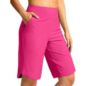 G Gradual Women’s High Waisted Swim Board Shorts 11″ Knee Length Beach Swimming Long Shorts for Women with Pockets Liner(Rosy)