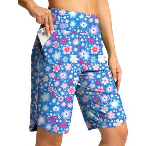G Gradual Women’s High Waisted Swim Board Shorts 11″ Knee Length Beach Swimming Long Shorts for Women with Pockets Liner(Sun Flower)