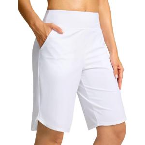 G Gradual Women’s High Waisted Swim Board Shorts 11″ Knee Length Beach Swimming Long Shorts for Women with Pockets Liner(White)