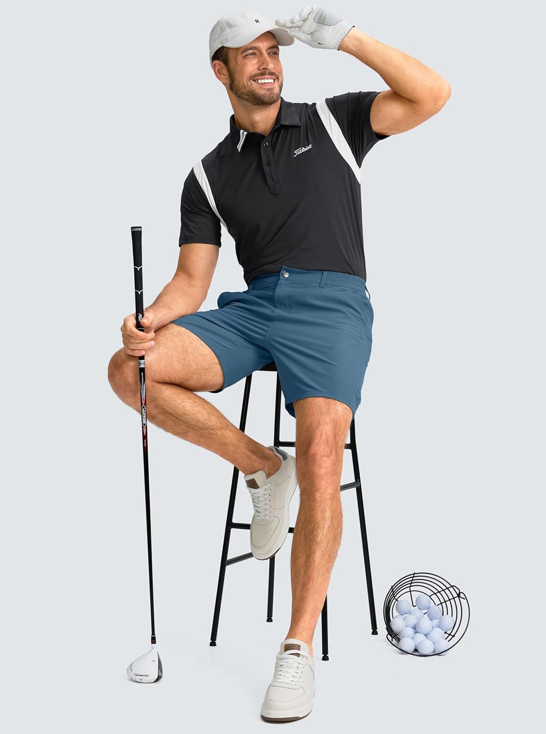 imageG Gradual Mens Casual Shorts 9 Lightweight Golf Shorts for Men Stretch with 3 Pockets Quick Dry Breathable Work ShortsDusty Blue