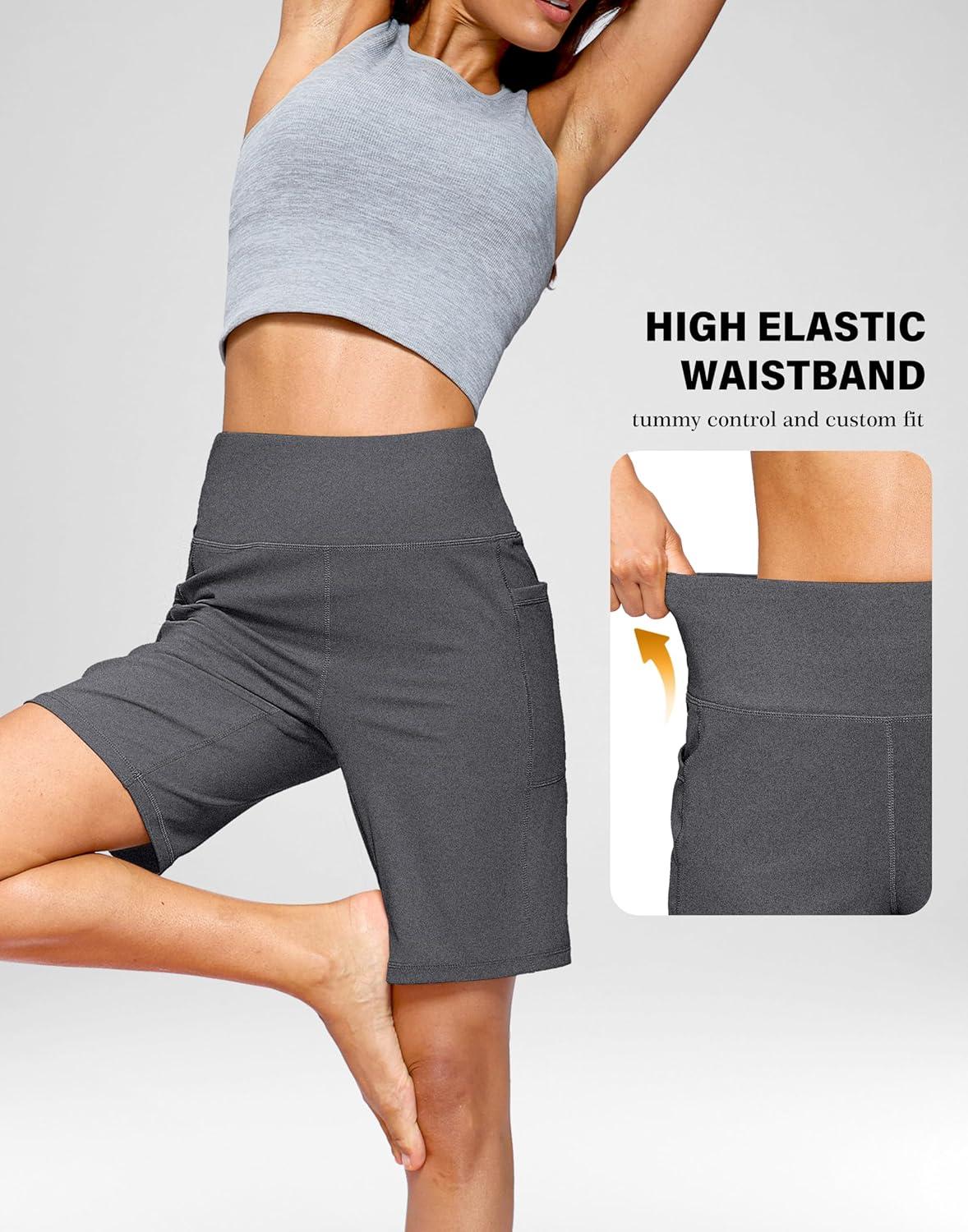 imageG Gradual Womens 79 Bermuda Long Shorts with Pockets High Waisted Athletic Knee Length Shorts for Women WalkingCharcoal