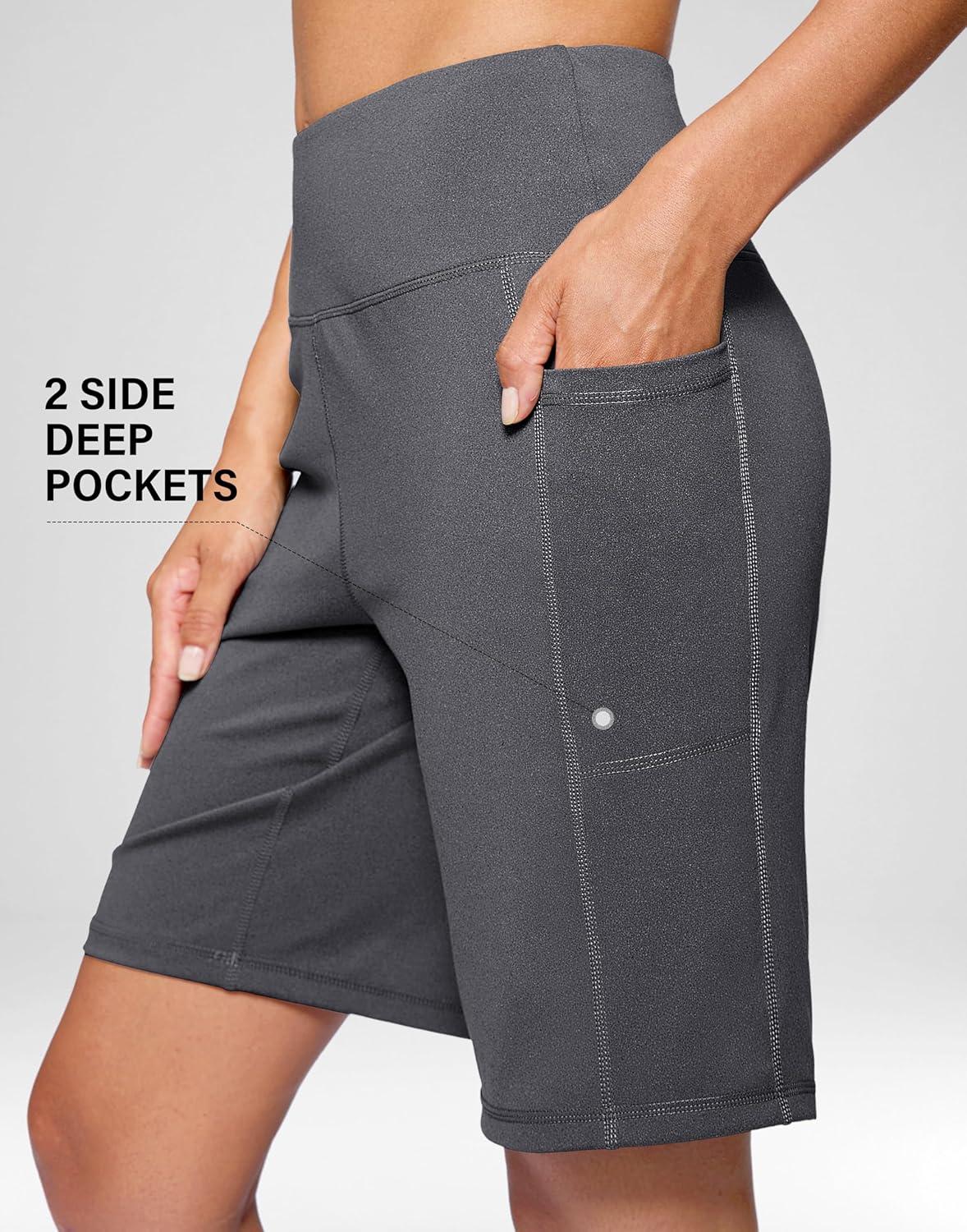 imageG Gradual Womens 79 Bermuda Long Shorts with Pockets High Waisted Athletic Knee Length Shorts for Women WalkingCharcoal