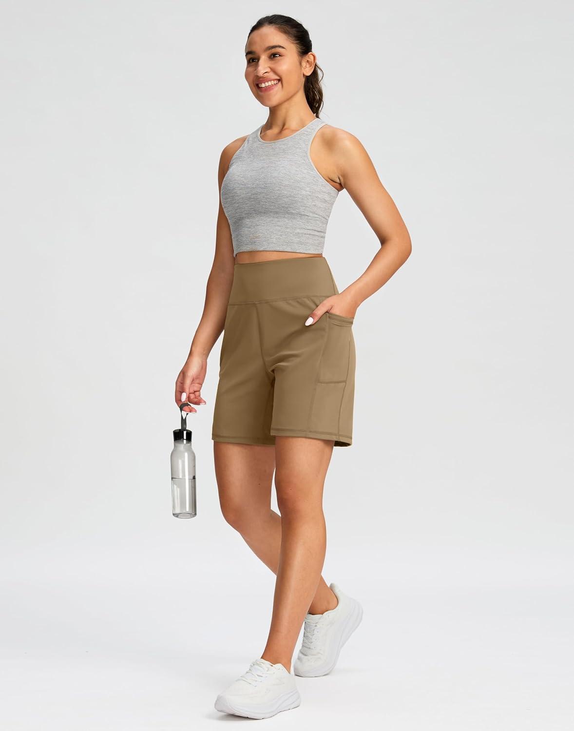 imageG Gradual Womens 79 Bermuda Long Shorts with Pockets High Waisted Athletic Knee Length Shorts for Women WalkingDark Khaki