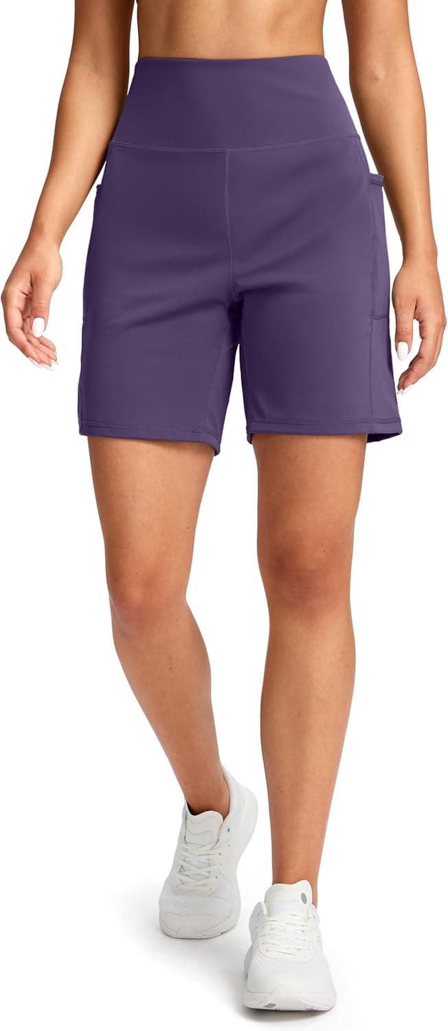 imageG Gradual Womens 79 Bermuda Long Shorts with Pockets High Waisted Athletic Knee Length Shorts for Women WalkingDark Purple
