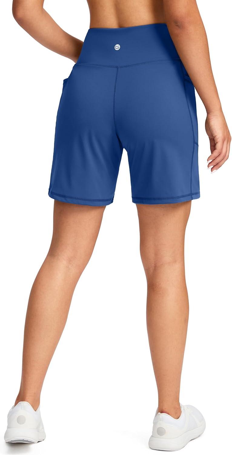 imageG Gradual Womens 79 Bermuda Long Shorts with Pockets High Waisted Athletic Knee Length Shorts for Women WalkingRoyal Blue