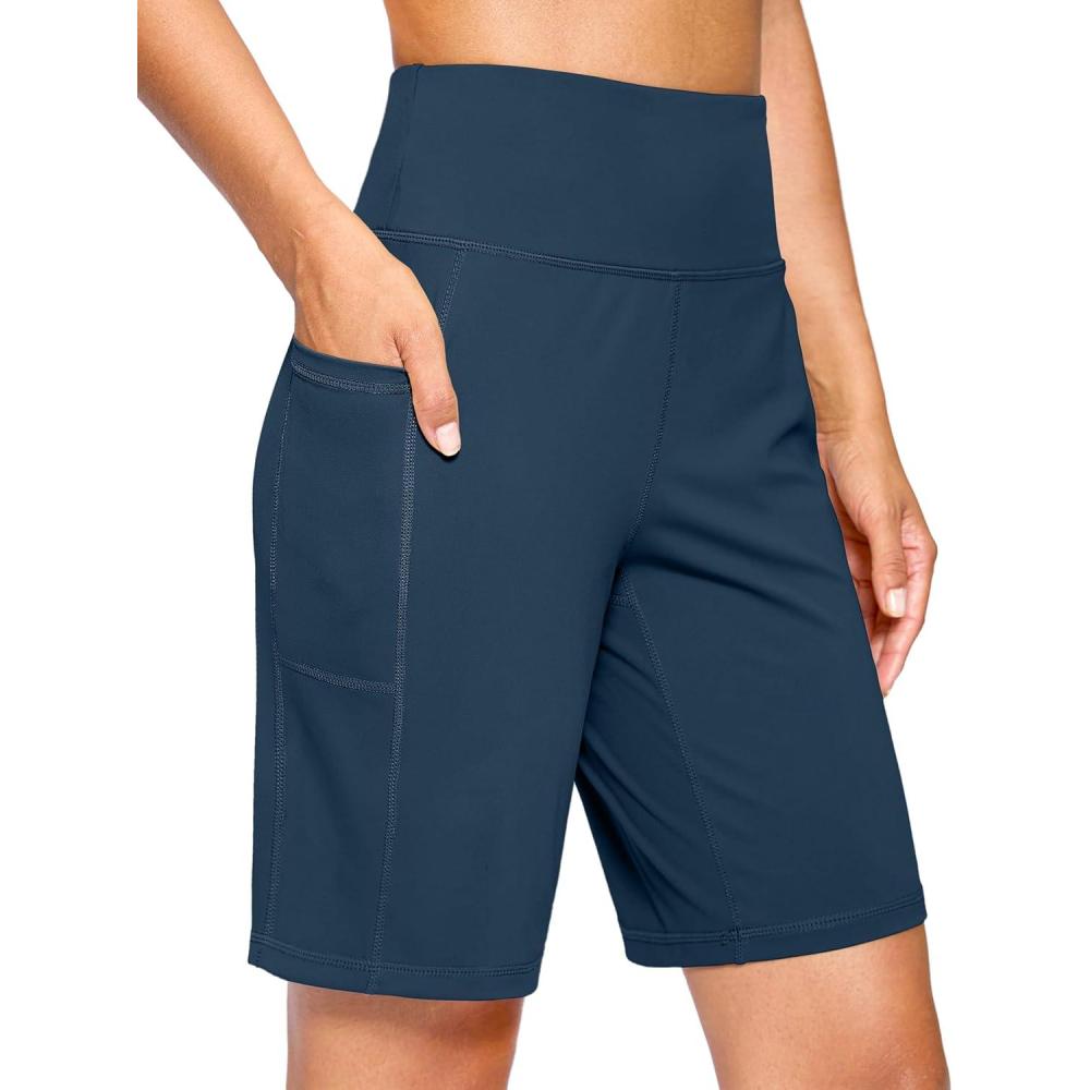 imageG Gradual Womens 79 Bermuda Long Shorts with Pockets High Waisted Athletic Knee Length Shorts for Women WalkingBorealis Green
