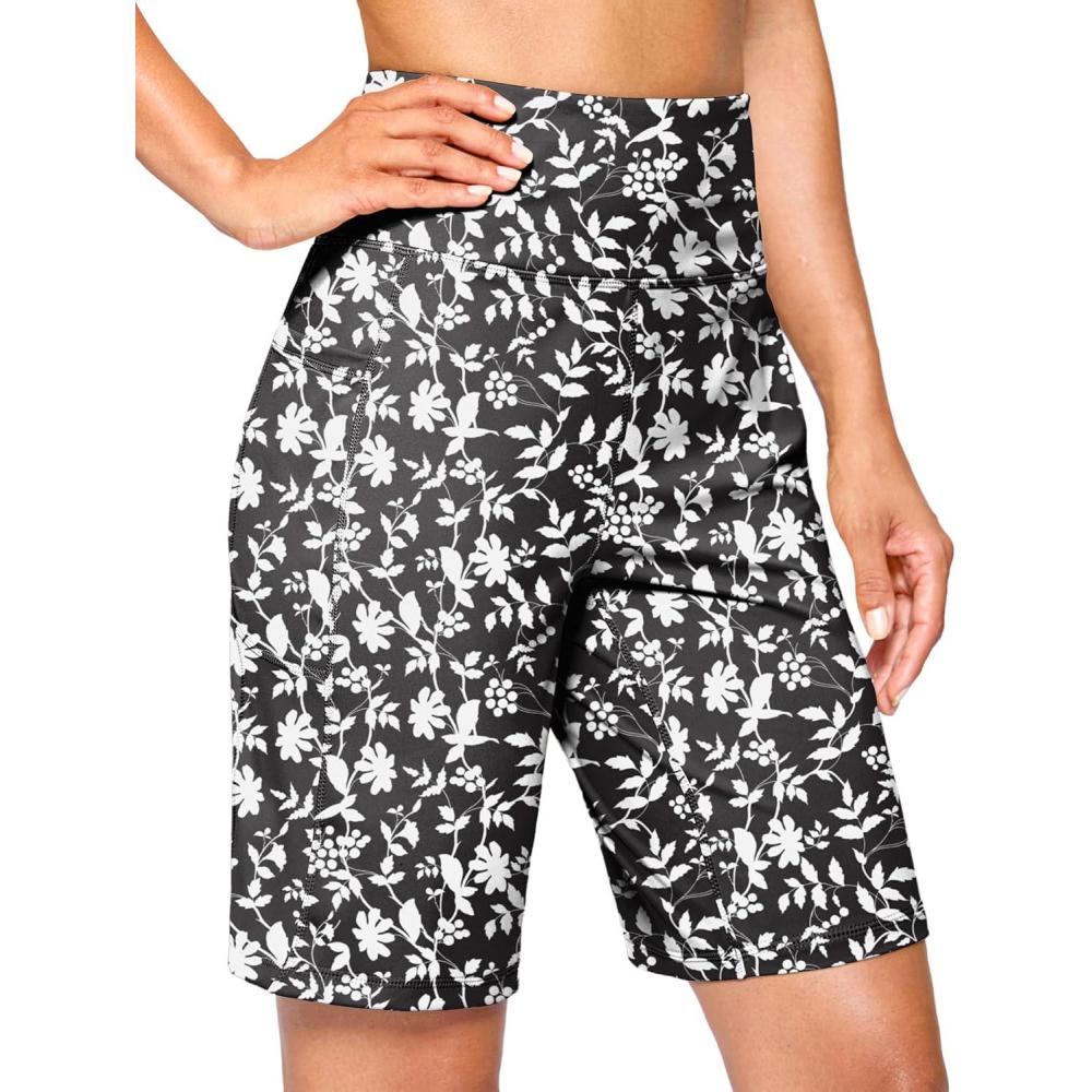 imageG Gradual Womens 79 Bermuda Long Shorts with Pockets High Waisted Athletic Knee Length Shorts for Women WalkingWhite Flower