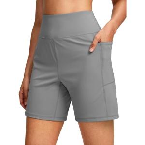 G Gradual Women’s 7”/9″ Bermuda Long Shorts with Pockets High Waisted Athletic Knee Length Shorts for Women Walking(Light Grey)