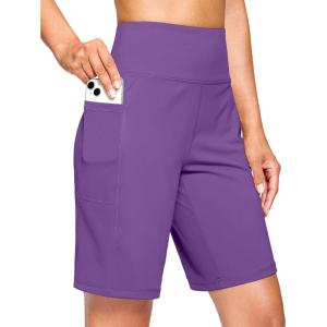 G Gradual Women’s 7”/9″ Bermuda Long Shorts with Pockets High Waisted Athletic Knee Length Shorts for Women Walking(Purple)