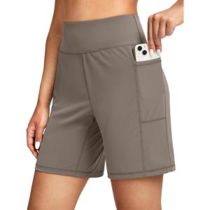 G Gradual Women’s 7”/9″ Bermuda Long Shorts with Pockets High Waisted Athletic Knee Length Shorts for Women Walking(Taupe)
