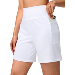 G Gradual Women’s 7”/9″ Bermuda Long Shorts with Pockets High Waisted Athletic Knee Length Shorts for Women Walking(White)