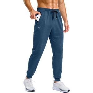 G Gradual Men’s Sweatpants with Zipper Pockets Stretch Tapered Joggers Quick Dry Athletic Workout Gym Pants for Men(Blue Heather)