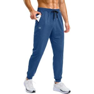 G Gradual Men’s Sweatpants with Zipper Pockets Stretch Tapered Joggers Quick Dry Athletic Workout Gym Pants for Men(Dark Blue Heather)