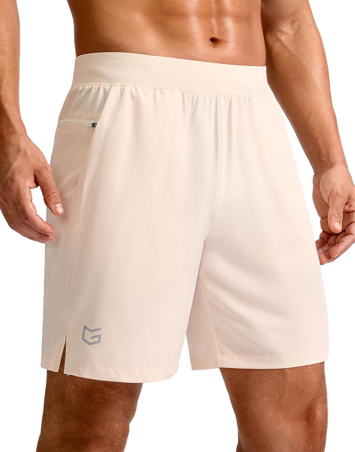 imageG Gradual Mens Athletic Running Shorts 759 Zipper Pocket Lightweight Workout Gym Quick Dry Shorts Golf Tennis HikingBeige