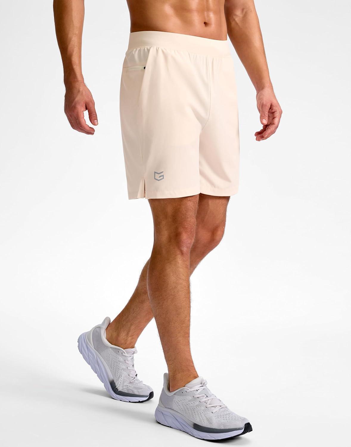 imageG Gradual Mens Athletic Running Shorts 759 Zipper Pocket Lightweight Workout Gym Quick Dry Shorts Golf Tennis HikingBeige
