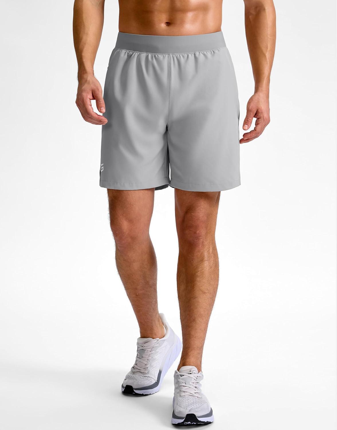imageG Gradual Mens Athletic Running Shorts 759 Zipper Pocket Lightweight Workout Gym Quick Dry Shorts Golf Tennis HikingBright Grey