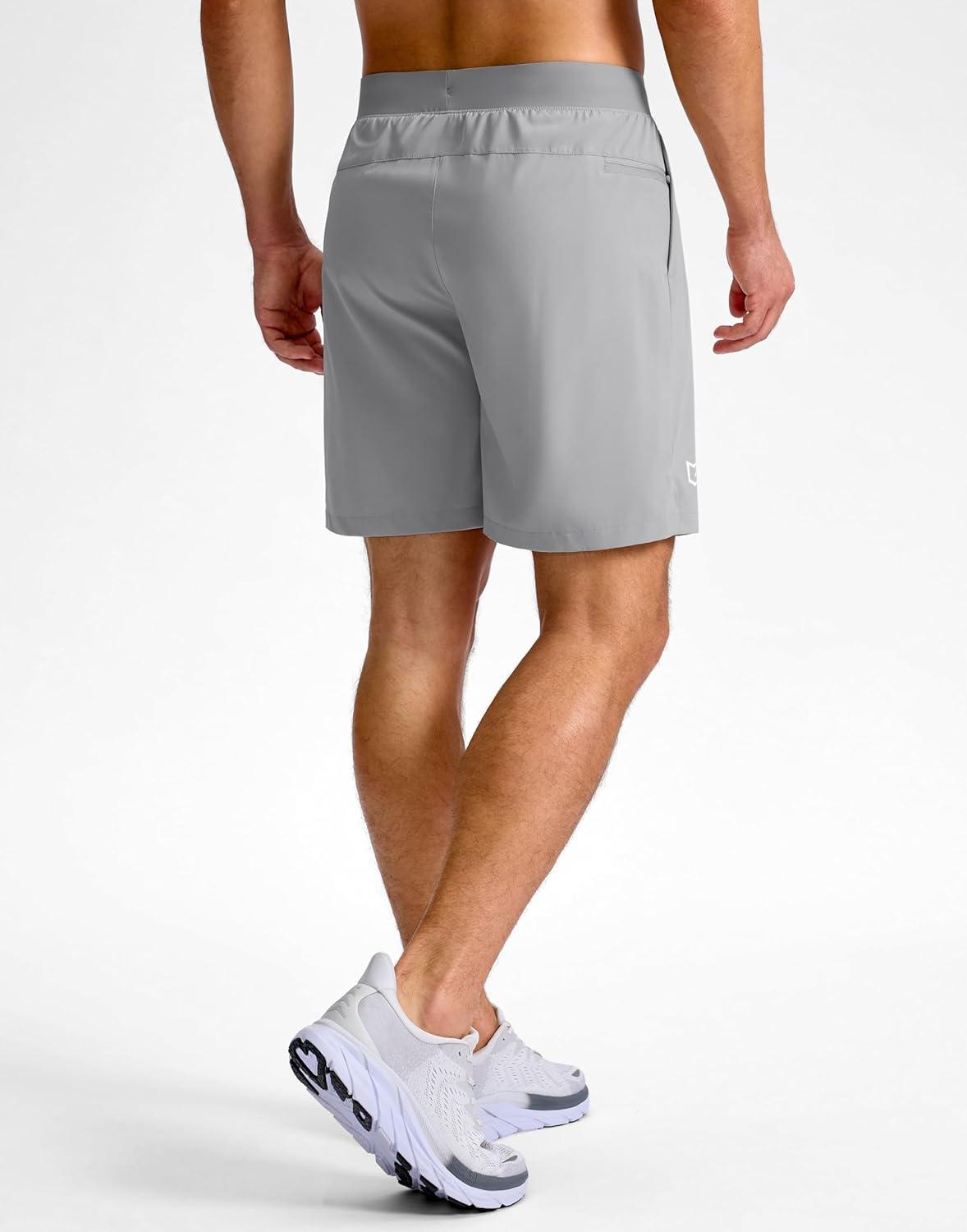 imageG Gradual Mens Athletic Running Shorts 759 Zipper Pocket Lightweight Workout Gym Quick Dry Shorts Golf Tennis HikingBright Grey