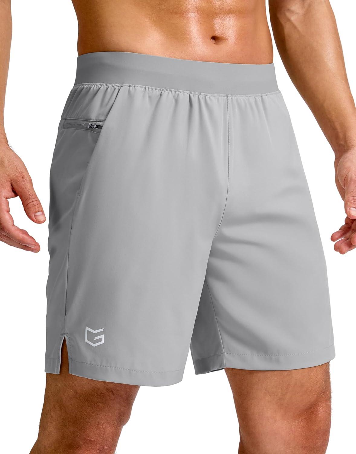 imageG Gradual Mens Athletic Running Shorts 759 Zipper Pocket Lightweight Workout Gym Quick Dry Shorts Golf Tennis HikingBright Grey