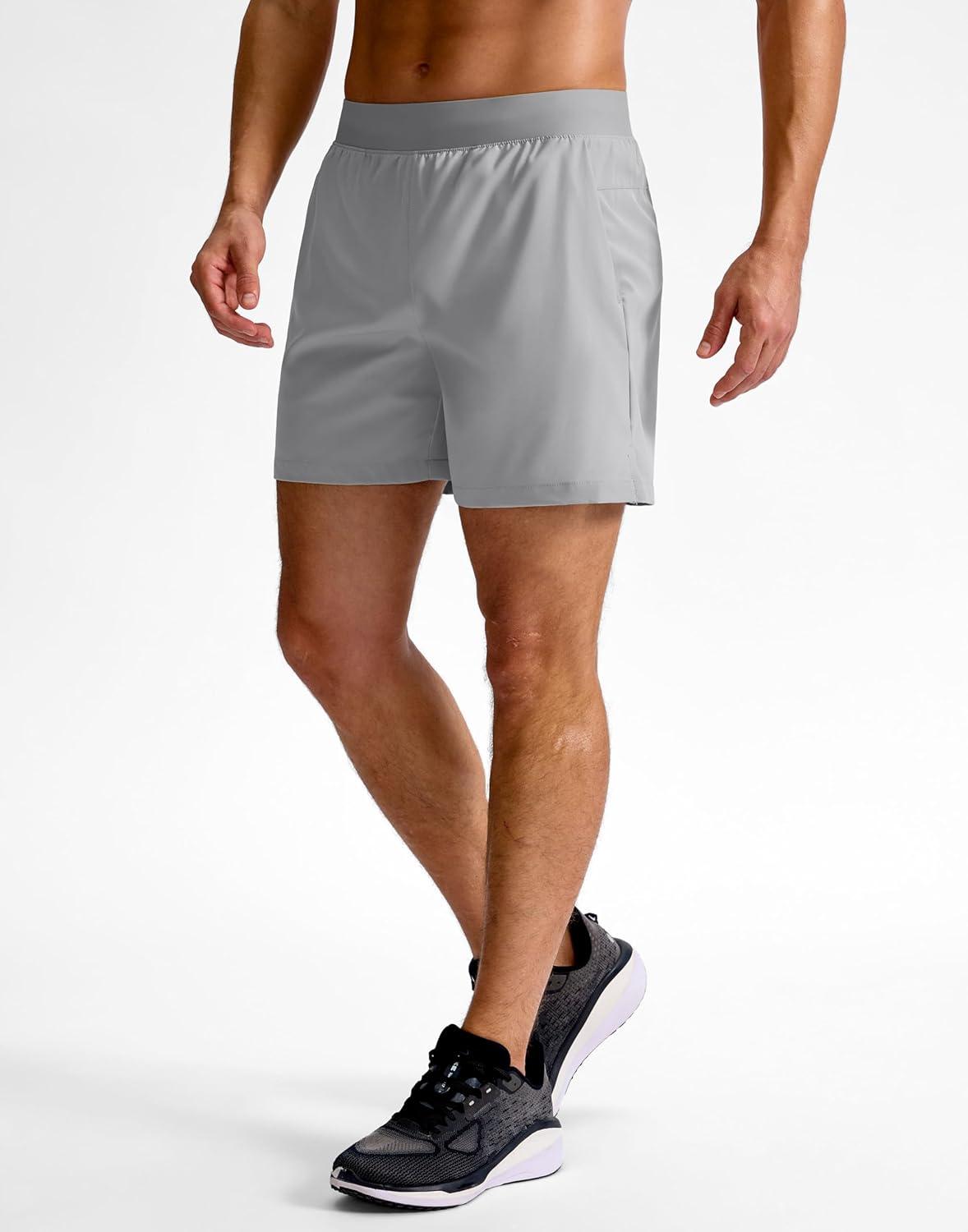 imageG Gradual Mens Athletic Running Shorts 759 Zipper Pocket Lightweight Workout Gym Quick Dry Shorts Golf Tennis HikingBright Grey
